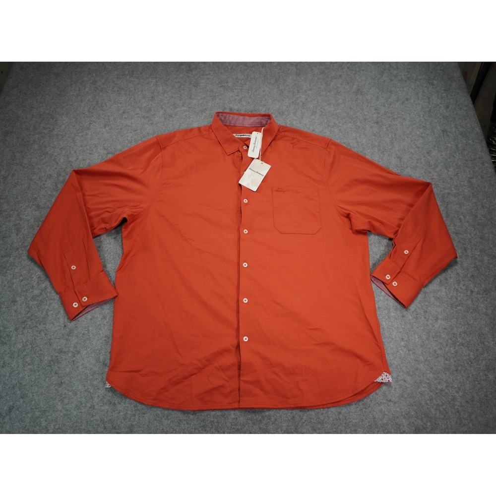 Tommy Bahama Shirt Mens XL Orange Oasis Twill‎ Solid Button Up Long Sleeve Logo